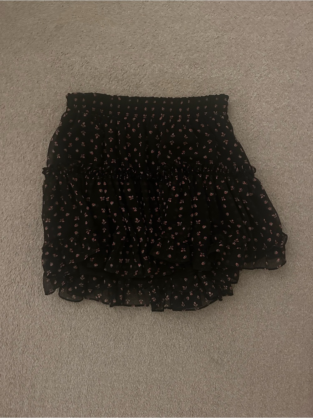 Misa Los Angeles Black Mini Skirt with Pink Floral Print